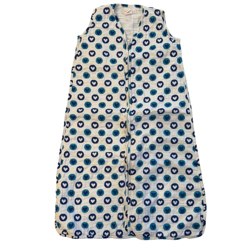Masala Baby Cotton Muslin Sleep‎ Sack Blue Heart Print Wearable Blanket Size M